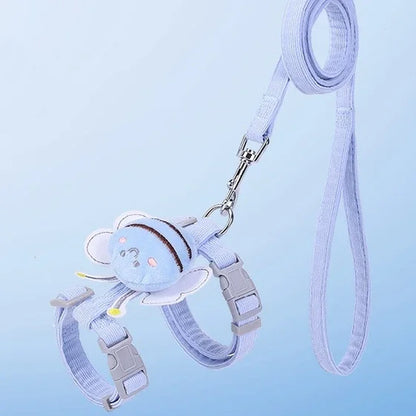 Cat Harness Leash Collar Set Adjustable Cartoon Bee Double Layer Dog Harness for Small Medium Pet Collar Leash Outdoor Walking